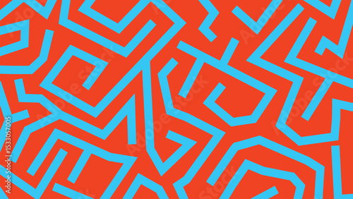 Cyan maze lines on bold red background