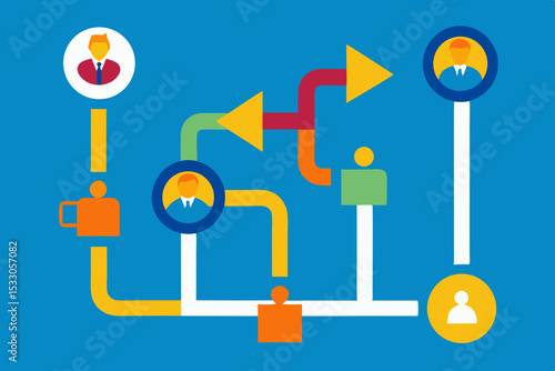 Workflow and Process Management Diagram Featuring People and Connections