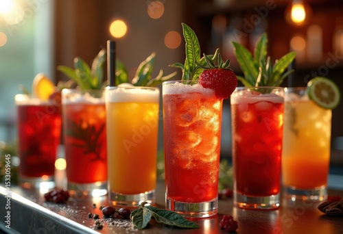 Wallpaper Mural festive cocktail mixology colorful garnishes spices decorated drinks holiday celebration vivid flavors vibrant presentation, beverage, spirits, tequila, rum Torontodigital.ca