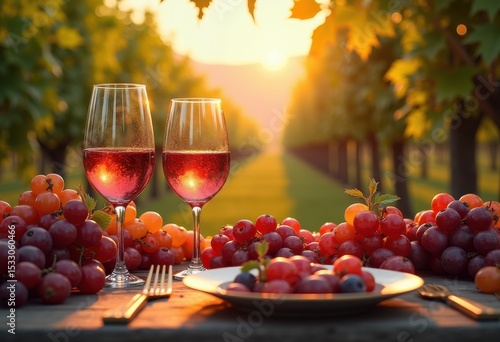 Wallpaper Mural vibrant wine glasses colorful reflections vineyard table elegance bounty grapes harvest atmosphere, light, drink, beverage, cheers, wineglass, flute, sparkle Torontodigital.ca