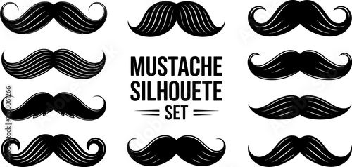 A collection of nine black mustache silhouettes arranged on a white background in a pattern