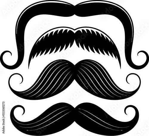 A stacked illustration of four different types of mustaches on a light gray background