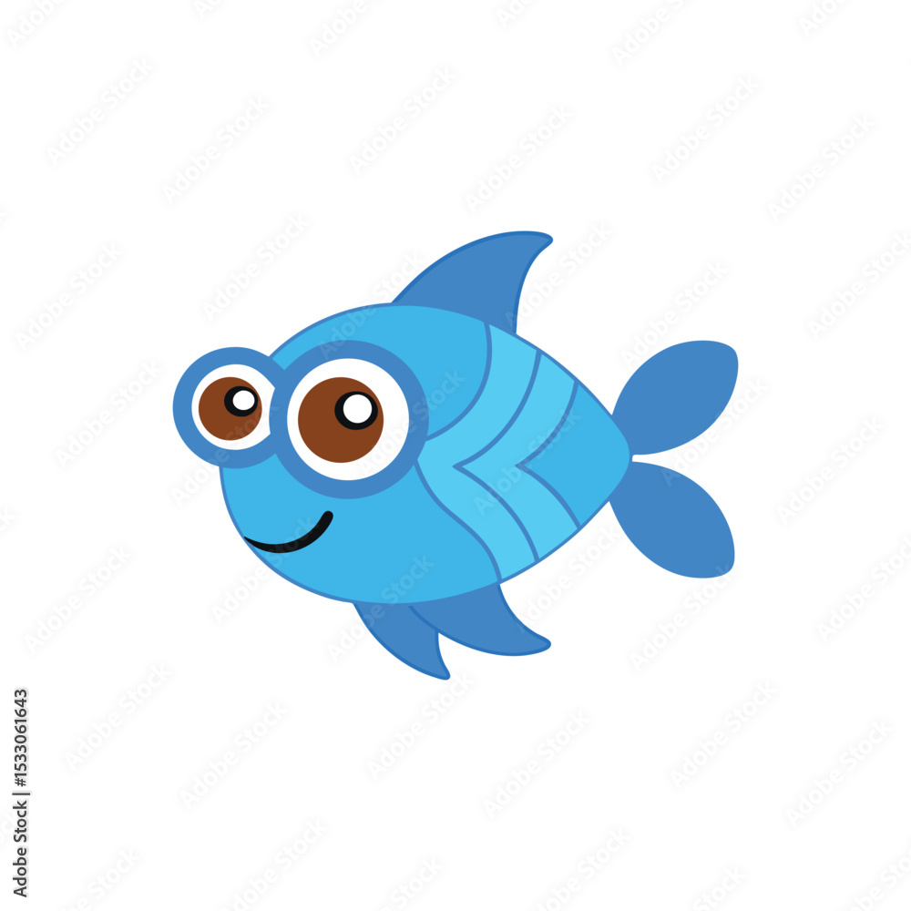 Fototapeta premium Cute Fish with Goggles and Swim Fins – Kawaii Underwater Character Illustration