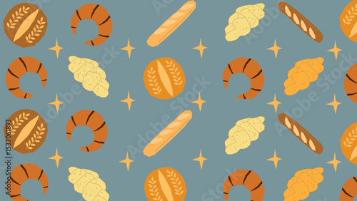 Croissant and baguette bakery background