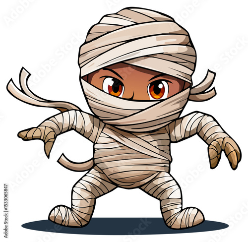 Cute cartoon halloween mummy, isolated 