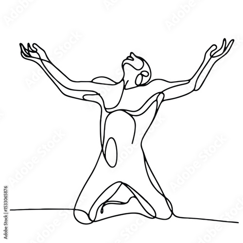 Ecstasy — artistic pose of rapture: single-line black drawing conveying emotional outburst and theatrical expression of male figure.