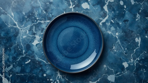 Wallpaper Mural Empty blue dinner plate on marble background Torontodigital.ca