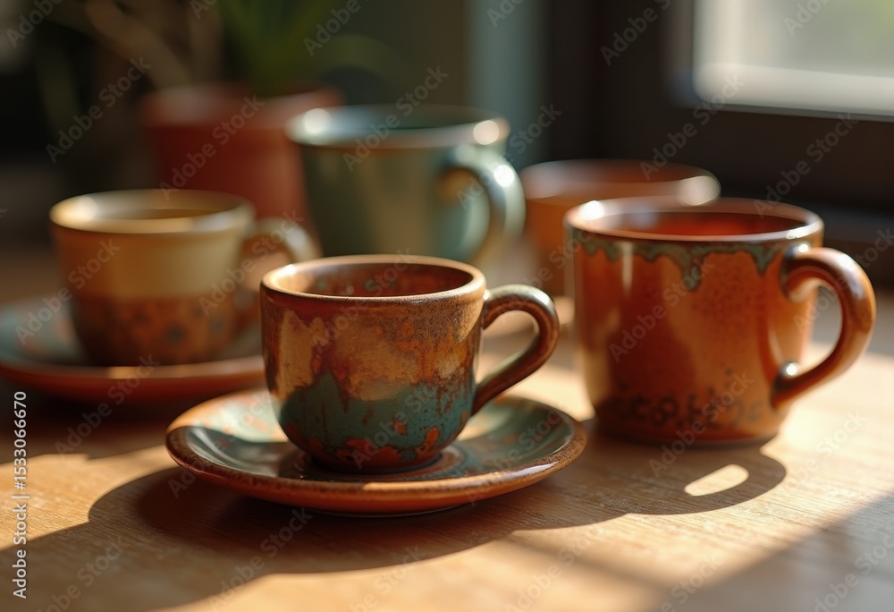 handcrafted ceramic coffee cups artisan design unique pottery set warm earthy colors, clay, mug, earthenware, glaze, texture, tableware, drinkware, style handcrafted ceramic coffee cups artisan design unique pottery set warm earthy colors, clay, mug, earthenware, glaze, texture, tableware, drinkware, style