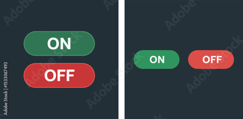 On and Off Button Icon – Green and Red Toggle Switches on Dark Background Vector

