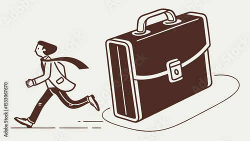 Businessman Running Away From a Large Briefcase