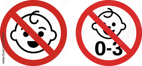 Not Suitable for Children Under 3 Years Sign – Prohibition Symbol with Crossed-Out Baby Face for Packaging Safety

