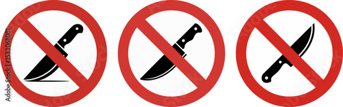 No Knives Allowed Sign – Red Prohibition Symbol with Black Knife Icon Isolated on White Background

