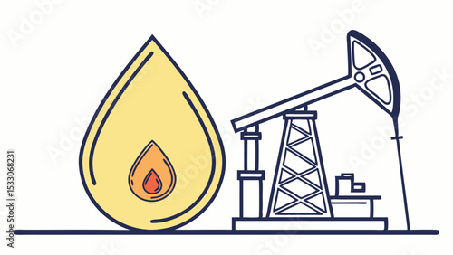 Oil Drop and Pumpjack Illustration Representing Petroleum Industry