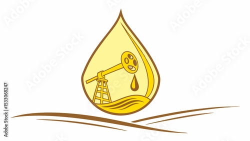 Oil Drop Symbol with Oil Pump Jack Illustration