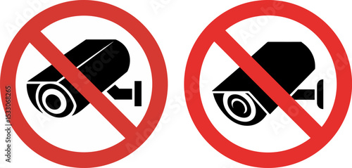 No CCTV Watching Icon – Red Prohibition Symbol with Security Camera Vector

