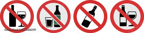 No Alcohol Sign Vector – Prohibition Symbol for Alcoholic Beverages

