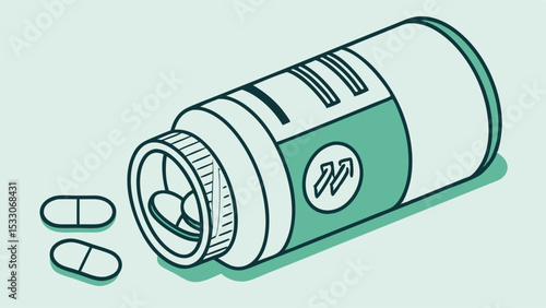 Pill Bottle and Capsules Illustration with Green Accents