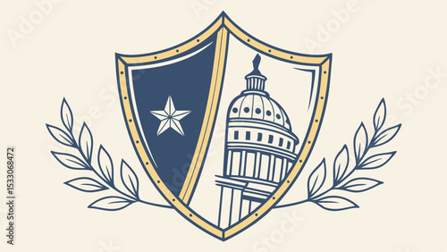 Shield with Star Capitol Building and Laurel Branches Illustration