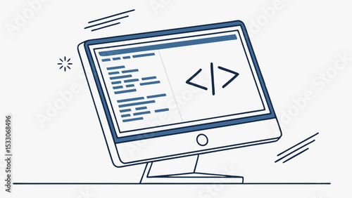 Simple Line Art Illustration of a Computer Screen Displaying Code