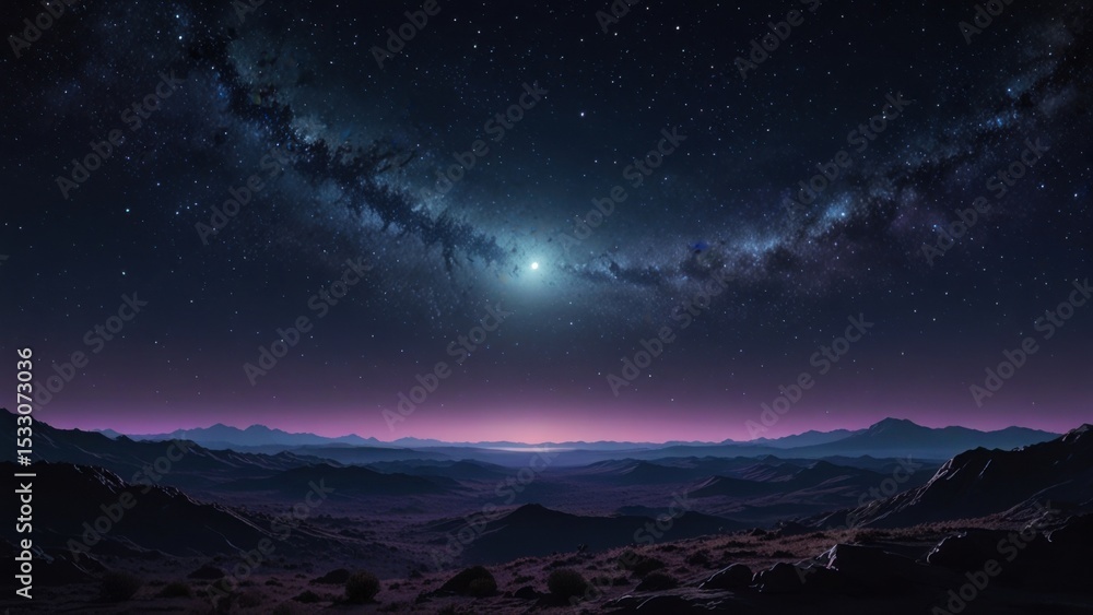 Fototapeta premium Moonlit Alien Landscape with Violet Stardust and Soft Constellations
