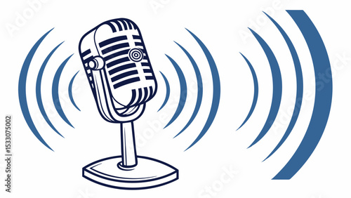 Retro Microphone Broadcasting Sound Waves Illustration