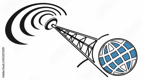 Radio Tower Broadcasting Waves with Globe Illustration