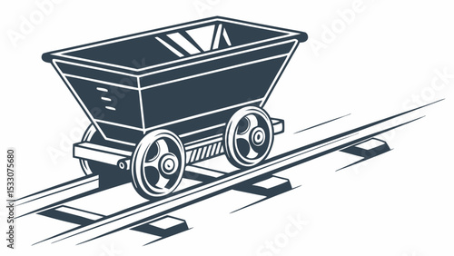 Stylized Mine Cart on Tracks Illustration with Transparent Background