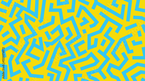 Electric blue maze art on yellow background