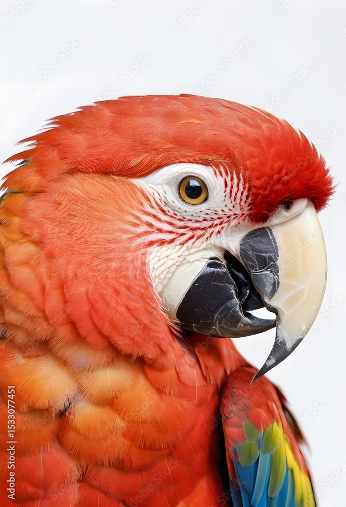 Fototapeta premium Ultra-Realistic Portrait of a Scarlet Macaw. for use in nature-themed posters, educational materials, print design.