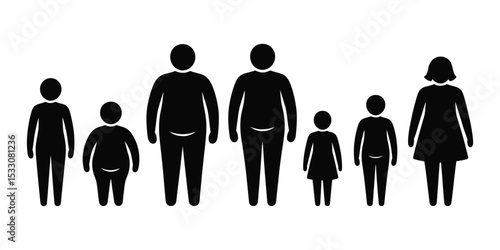 Overweight Family Pictogram Illustrations of Diverse Body Types