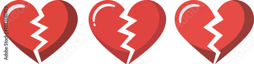 Broken Heart Flat Vector Icon – Simple Red Heartbreak Symbol Clip Art for Breakup and Sadness Concepts

