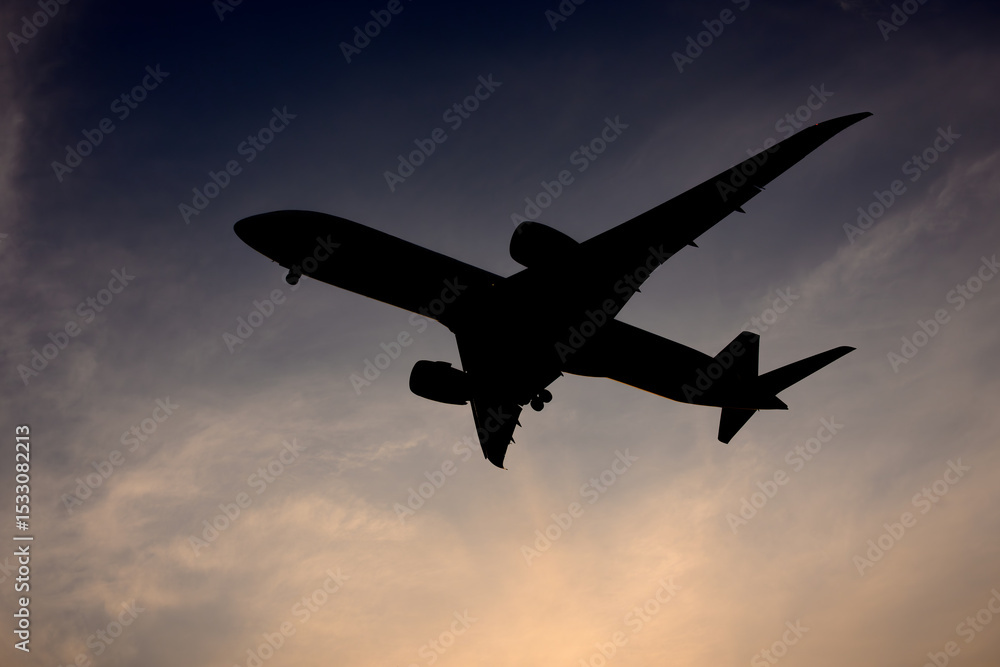 Obraz premium 飛行機と夕焼け朝焼け