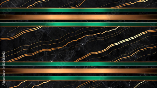 Abstract Black Onyx Marble Texture Gold Copper Emerald Green Stripes image