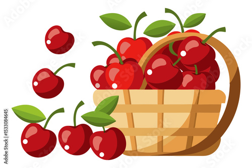 Fresh Cherry Basket Spilling Over Illustration