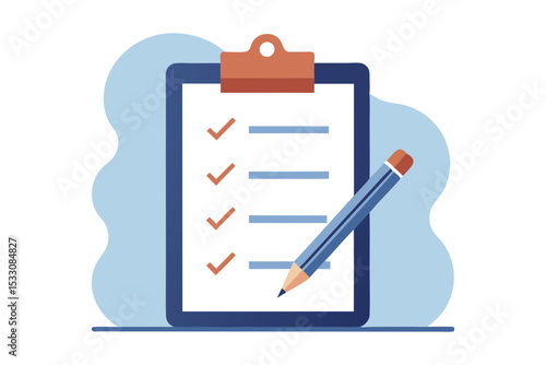 Checklist with Clipboard and Pencil Vector Art