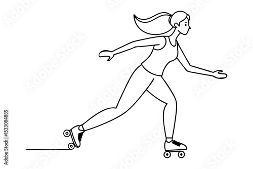 Inline Skater Girl Line Drawing Illustration