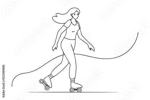 Young Woman Roller Skating Minimal Line Art