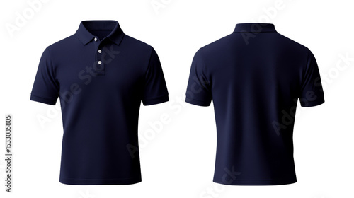 Navy Blue Polo Shirt Mockup Front and Back View, Isolated on Transparent Background, Apparel Design, Clothing Template, Polo Shirt, Mockup, Apparel