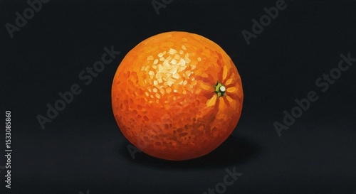 round orange fruit against a black background. The orange has a slightly textured surface with small dots, giving it a slightly bumpy appearance. It is a simple yet striking image that highlights the 