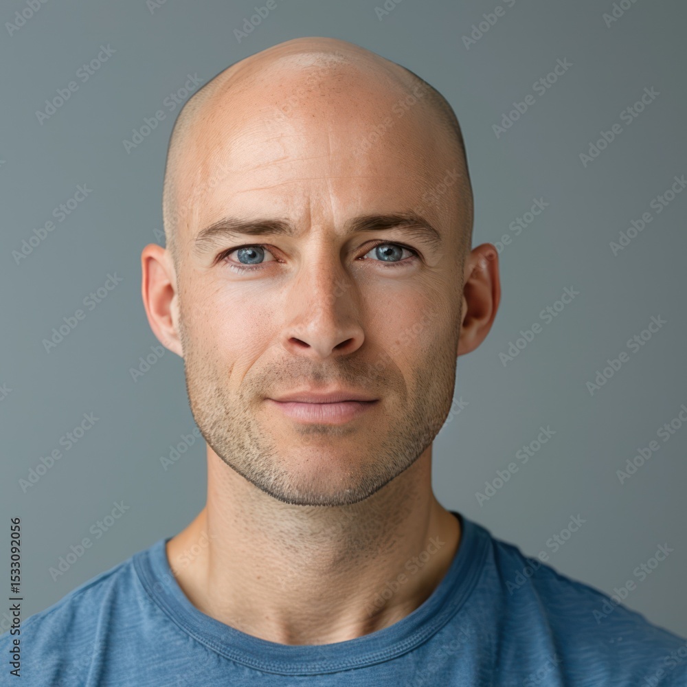 Capturing a moment of tranquility with a smooth bald individual radiating confidence in a calm setting Capturing a moment of tranquility with a smooth bald individual radiating confidence in a calm setting