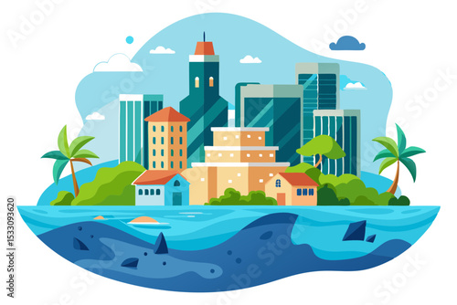 Rising Sea Level Submerged City Concept Drawing