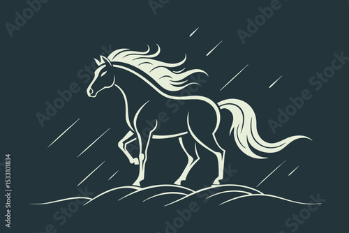 Bay Horse Facing Harsh Elements Vector Illustration