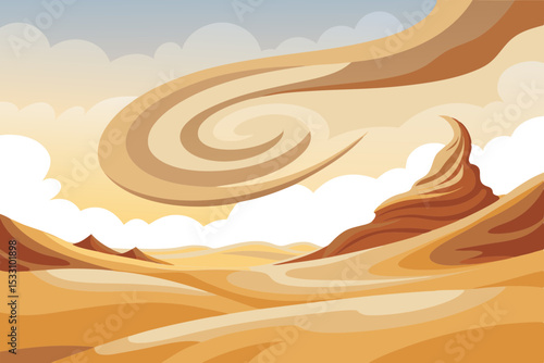 Line Art of Sandstorm Obscuring Distant Landscape