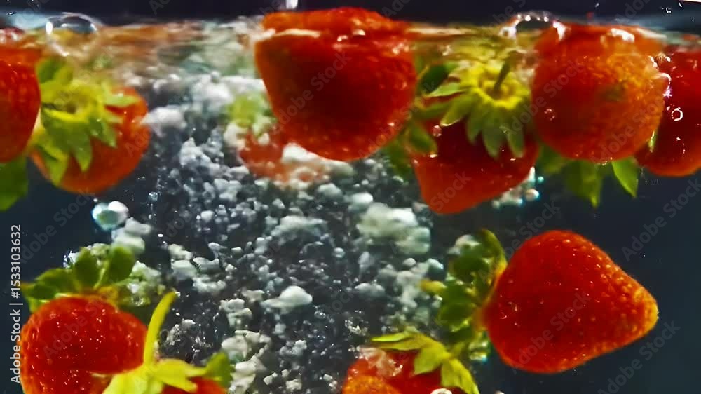 Strawberries plunging into water Strawberries plunging into water