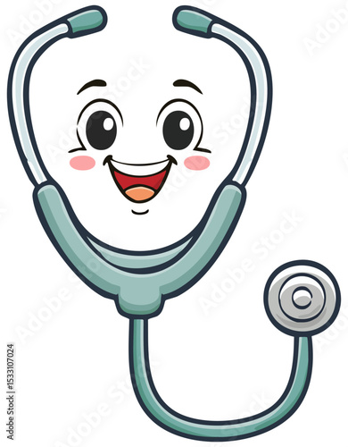Cartoon stethoscope with happy face, isolated 