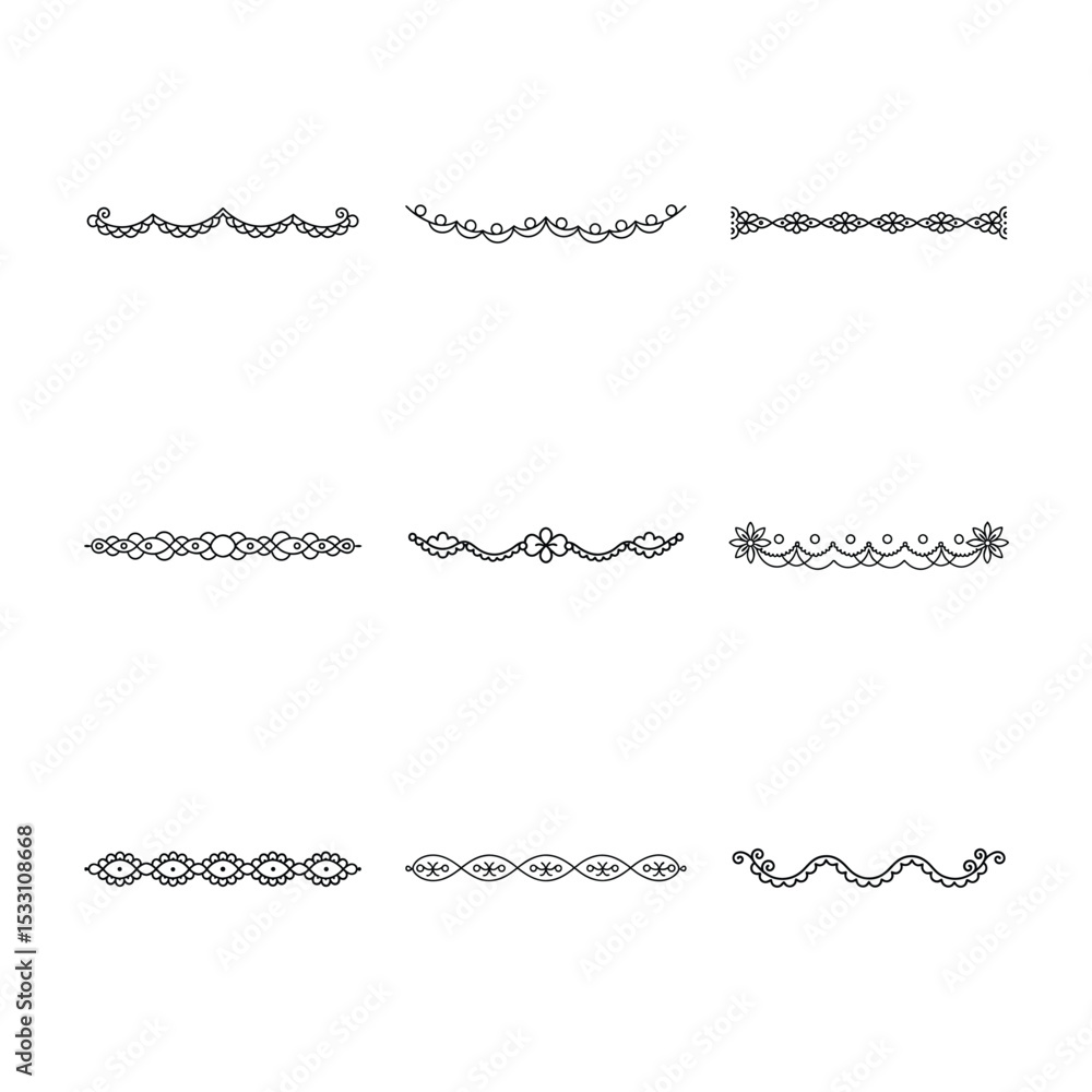Obraz premium Collection of Nine Decorative Borders and Dividers in Black