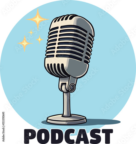 Podcast microphone vector illustration for audio recording and broadcasting content creation use