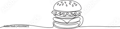 Delicious Burger A Single Line Drawing Illustration