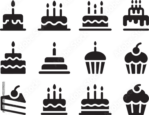 Collection of Delicious Cake and Cupcake Icons Perfect for Baking Blogs, Party Invitations, and More
