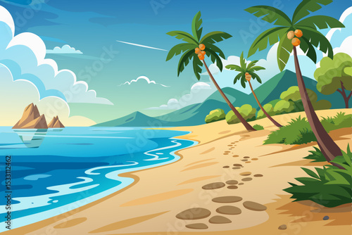 Tropical island beach with palm trees and a beautiful turquoise sea